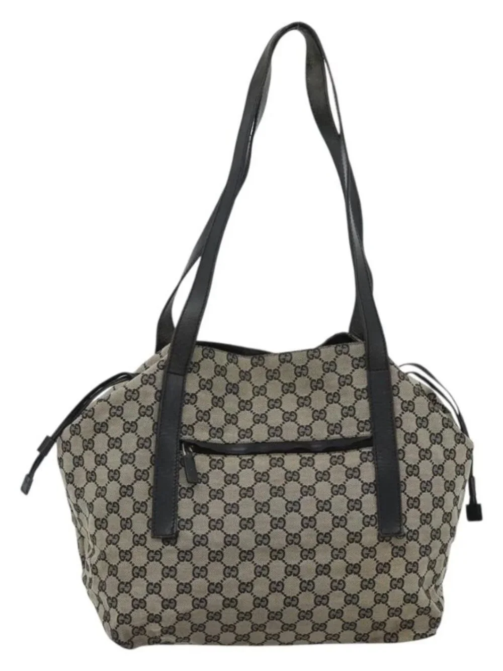 GUCCI GG Canvas Tote Bag Black Beige 019 0493 1669 Auth ka4701
